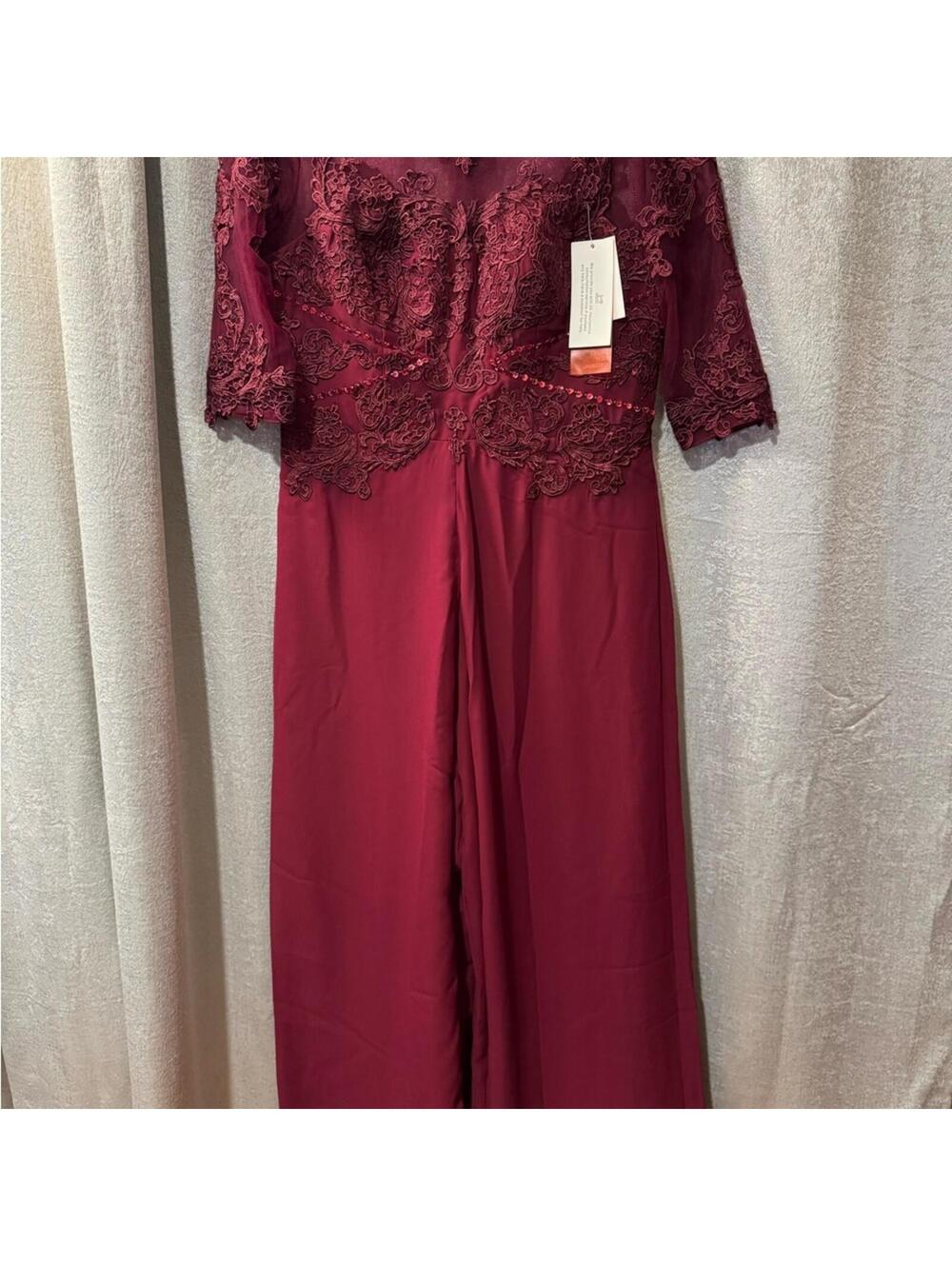 Burgundy Embroidered Lace Wide Leg Formal Jumpsuit NWT - Picture 2 of 6